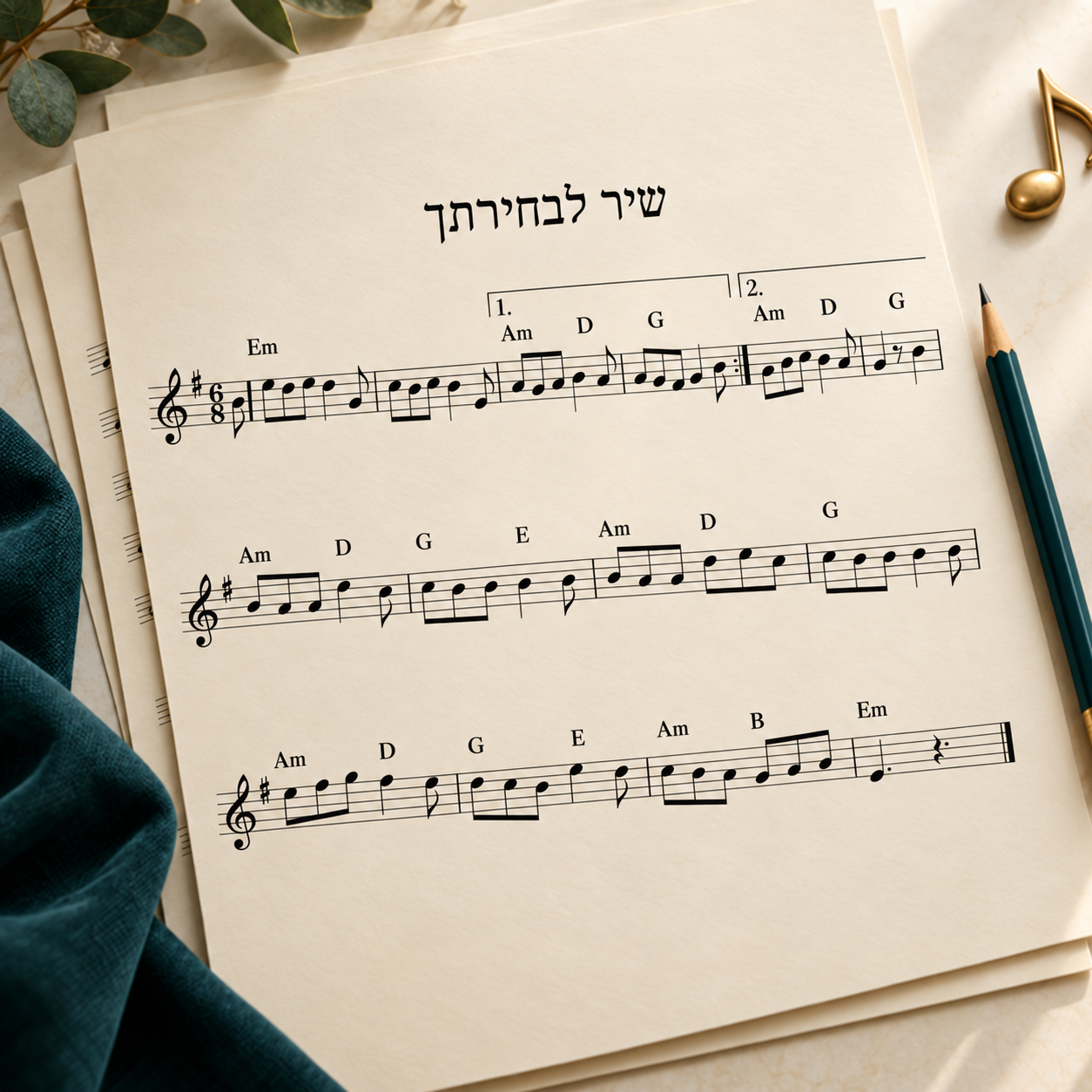 שיר לבחירתך – תווים למנגינה עם אקורדים ב-PDF